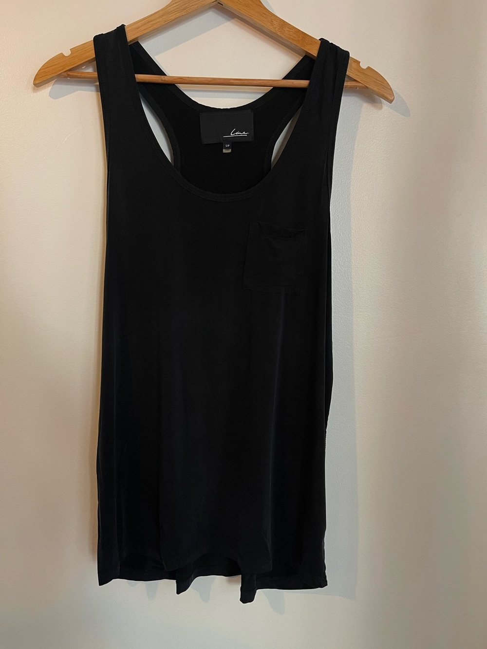 Line Silk Touch Black Cupro Racerback Tank Top Chest Pocket Womens Small